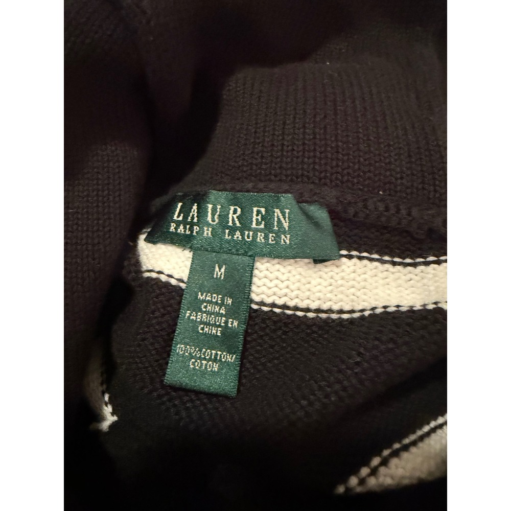 Lauren Ralph Lauren Womens Black White Striped Shawl Collar Toggle Sweater M - Picture 5 of 7